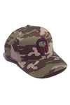 ARMY CAMO/NAVY TWILL SNAPBACK; CRIMSON HEADPHONES