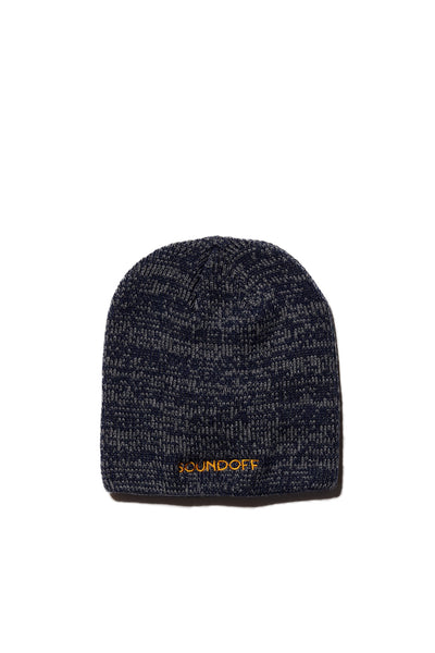 HEADPHONE EMBROIDERED NAVY & DARK GRAY MARLED KNIT BEANIE