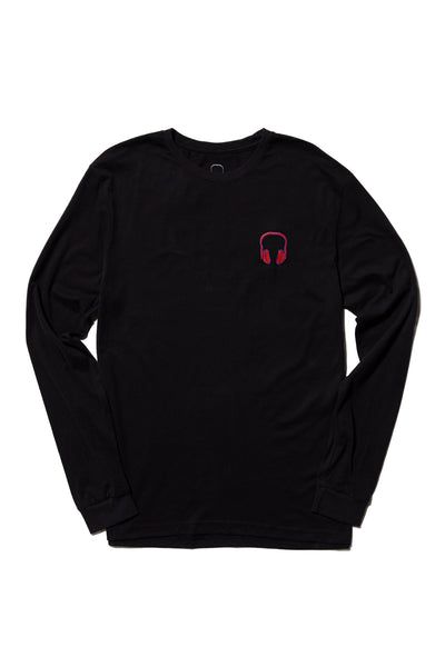 SOUNDOFF HEADPHONES EMBROIDERED LONG SLEEVE SUEDED T-SHIRT WITH INDEPENDENCE BACK