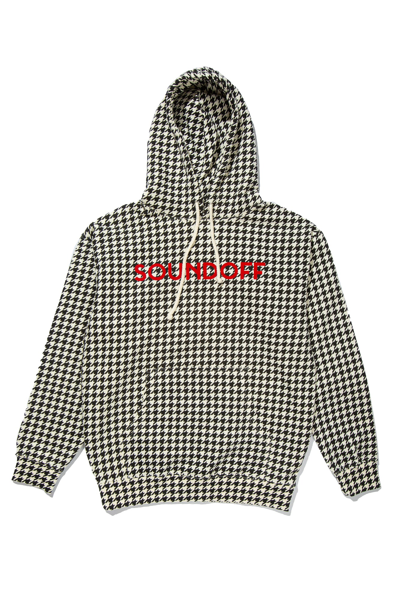 (SPECIAL EDITION) HOUNDSTOOTH HEAVYWEIGHT HOODED PULLOVER; RED SOUNDOFF