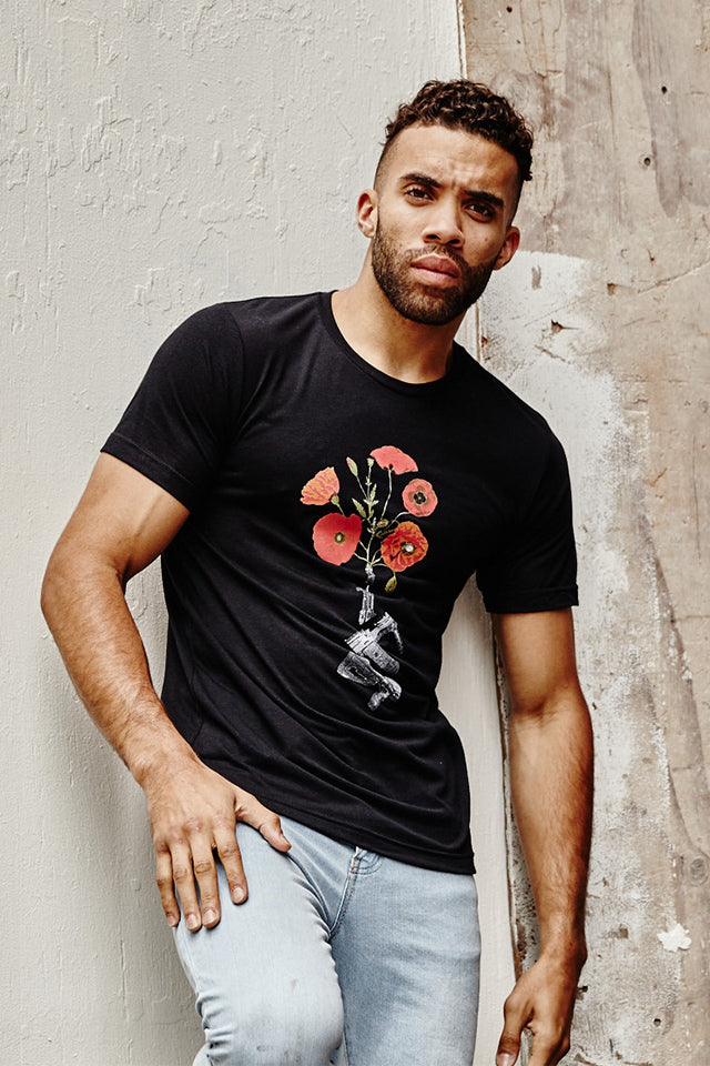 soundoff.mens.black.t.shirt.graphic.tee.give.peace.a.chance.cotton.polyester.rayon.blend.