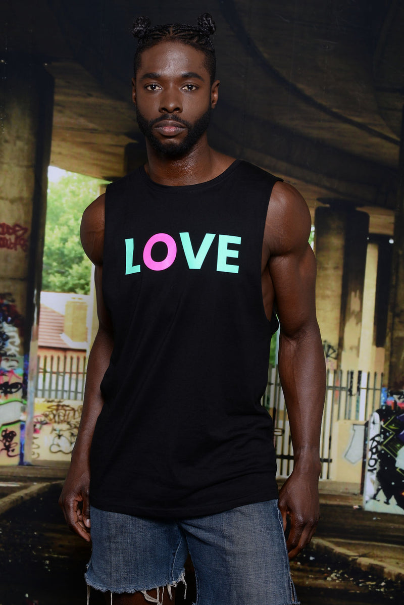 LOVE SLEEVELESS T-SHIRT; BLACK