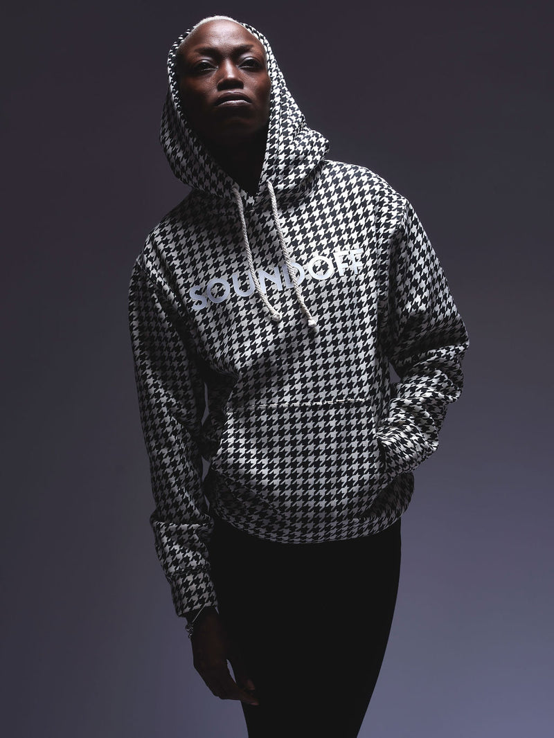 (SPECIAL EDITION) HOUNDSTOOTH HEAVYWEIGHT HOODED PULLOVER; WHITE SOUNDOFF