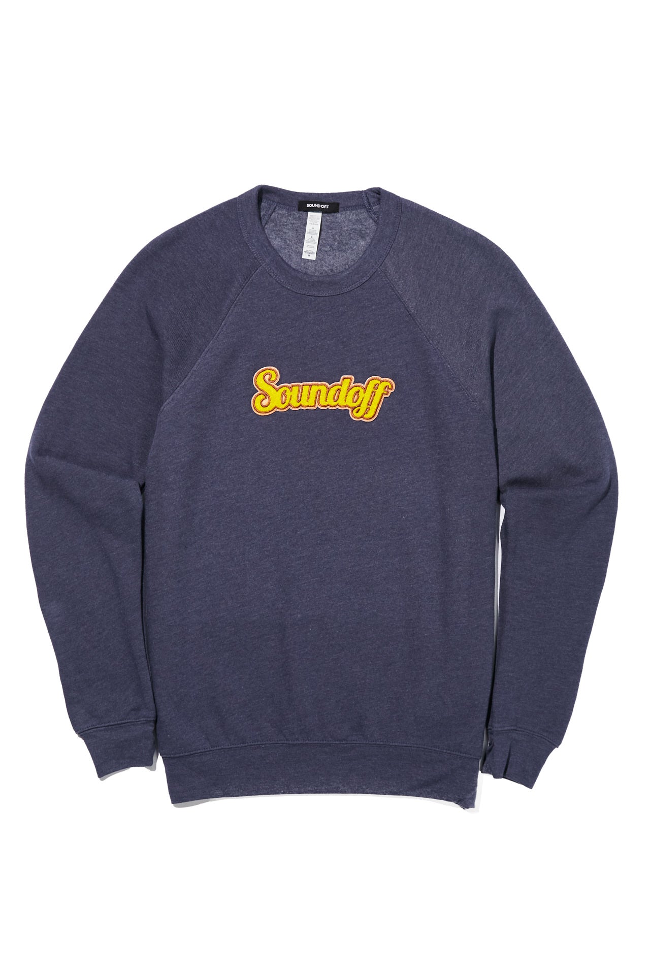 SOUNDOFF VARSITY CREWNECK SWEATSHIRT; NAVY HEATHER