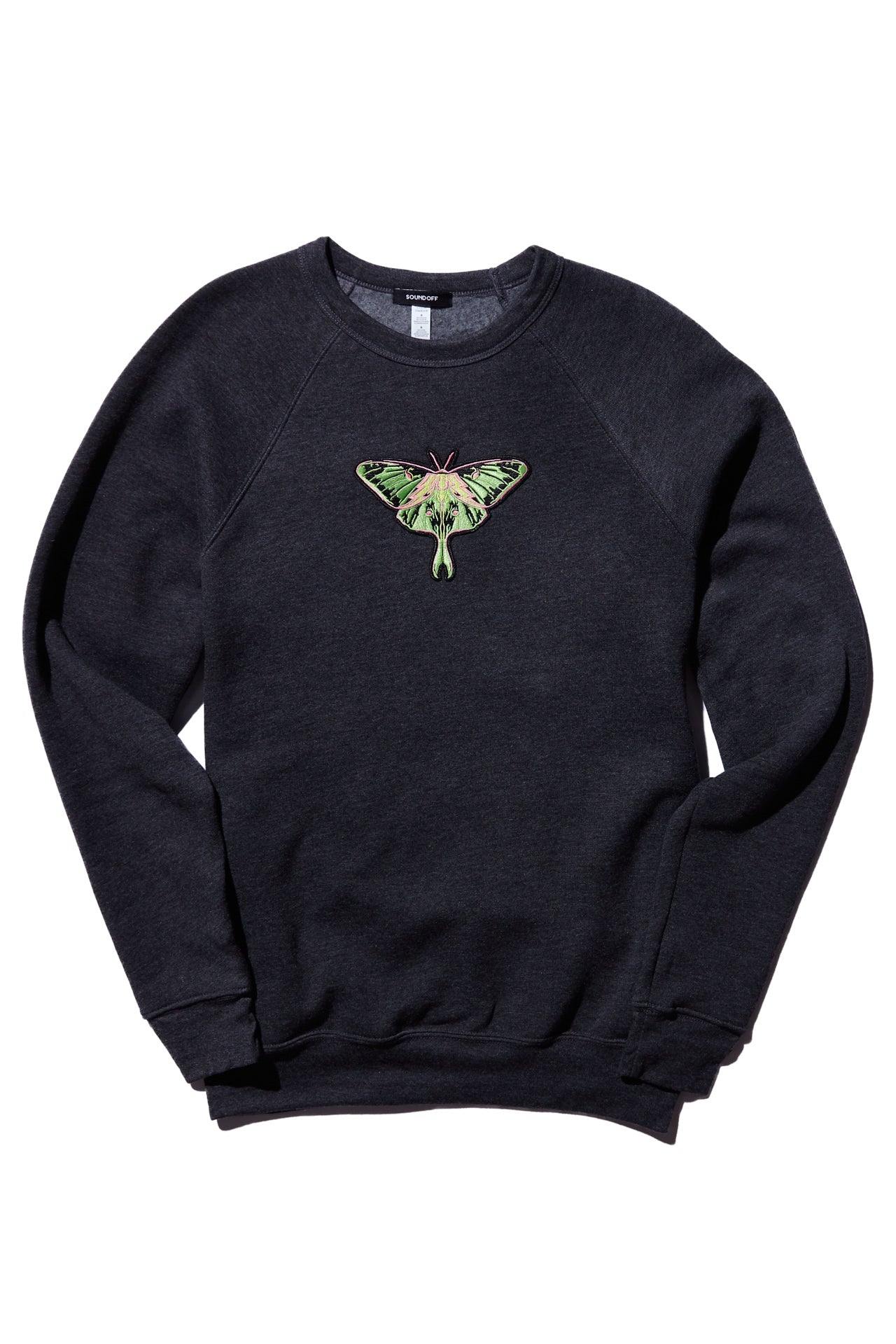 A MOTH TO A FLAME CREW SWEATSHIRT; DARK GRAY HEATHER